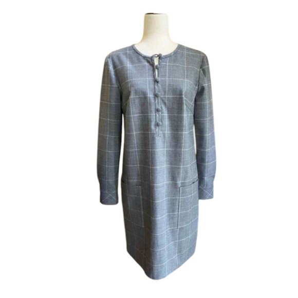 NWT Lela Rose Pearl Chestnut Plaid Wool Full Sleeve Dress Size 16 - Picture 2 of 16
